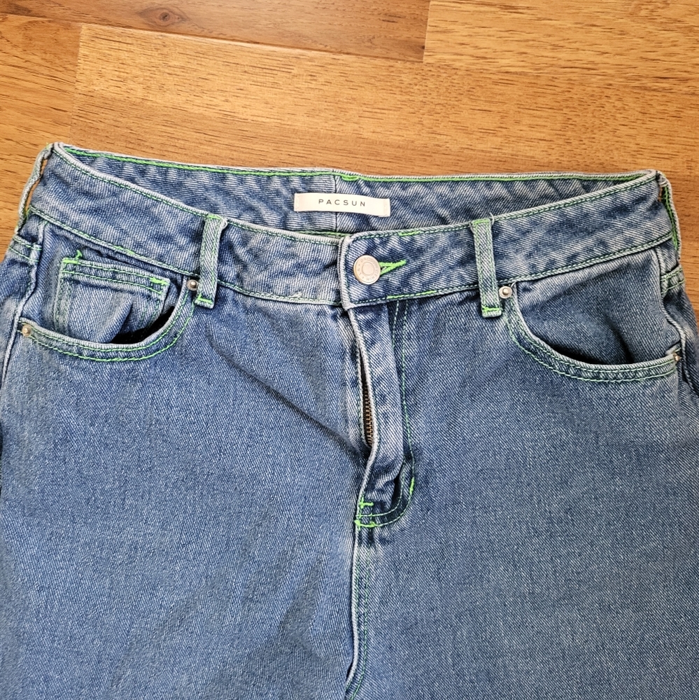 Pacsun Mom Jeans with green stitching